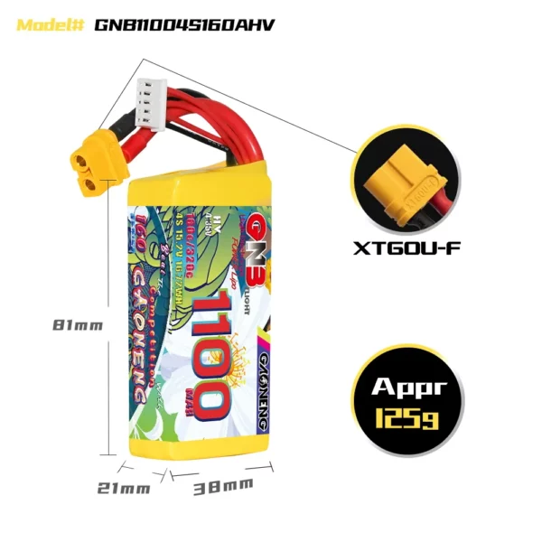 GAONENG GNB LiHV 4S 15.2V 1100mAh 160C XT60 LiPo Battery - Image 2