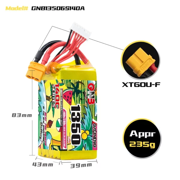 GAONENG GNB 6S 22.2V 1350mAh 140C XT60 LiPo Battery - Image 2