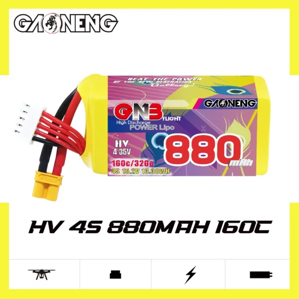 GAONENG GNB LiHV 4S 15.2V 880mAh 160C XT30 LiPo Battery - Image 3