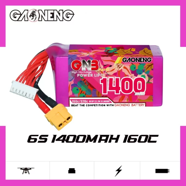 GAONENG GNB 6S 22.2V 1400mAh 160C XT60 LiPo Battery - Image 3