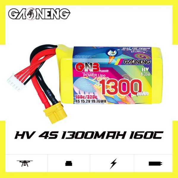 GAONENG GNB LiHV 4S 15.2V 1300mAh 160C XT60 LiPo Battery - Image 3