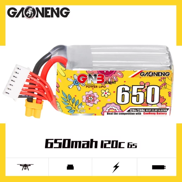 GAONENG GNB LiHV 6S 22.8V 650mAh 120C XT30 LiPo Battery - Image 3