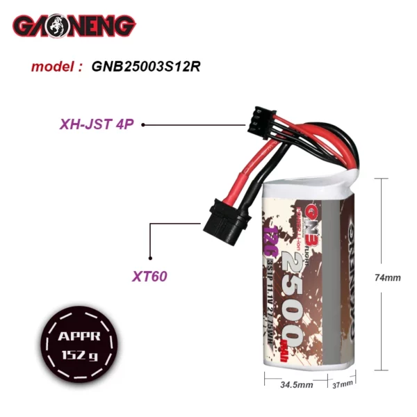 GAONENG GNB Li-ion 3S 11.1V 2500mAh 12C XT60 18650 Lithium Ion Li-ion Battery - Image 3