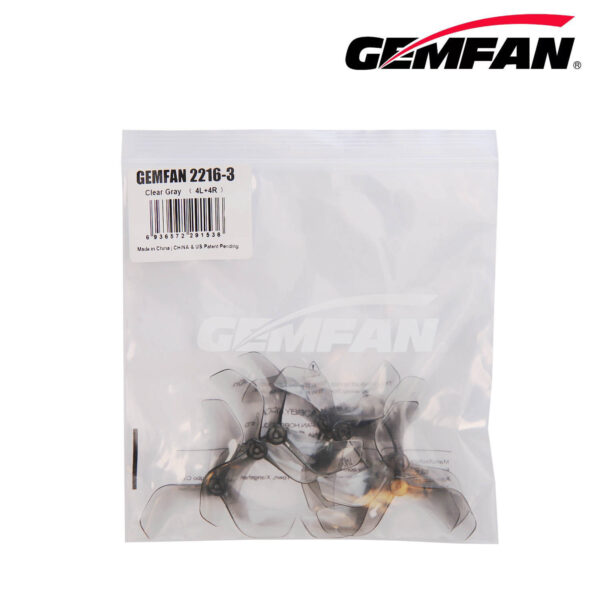 Gemfan 2216 3-Blade Propellers (1.5mm Shaft) 8ks Clear Gray - Obrázek 3