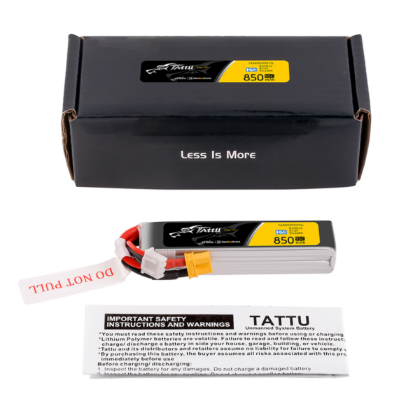 Tattu 2s 850mAh 95C 7.6V HV Lipo XT30 Long-Pack - Obrázek 2