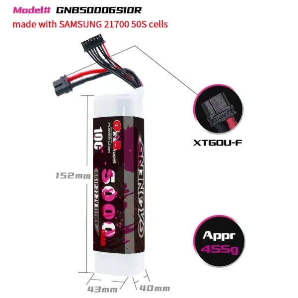 GNB 6S 22.2V 5000mAh 10C XT60 Li-ion Battery - Obrázek 3
