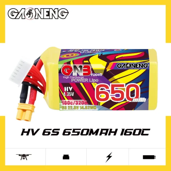 GNB LiHV 6S 22.8V 650mAh 160C XT30 LiPo Battery - Obrázek 2