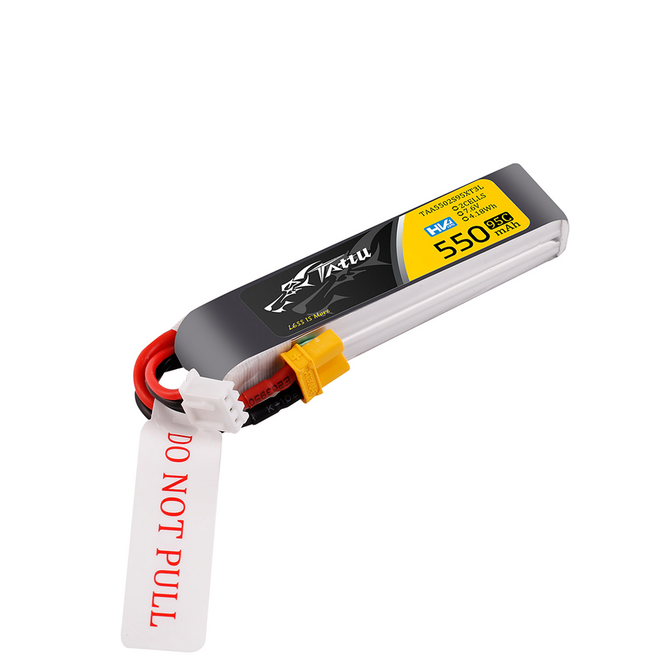 Tattu 550mAh 2S 95C 7.6V HV Lipo Battery Long Pack with XT30 Plug - Obrázek 3