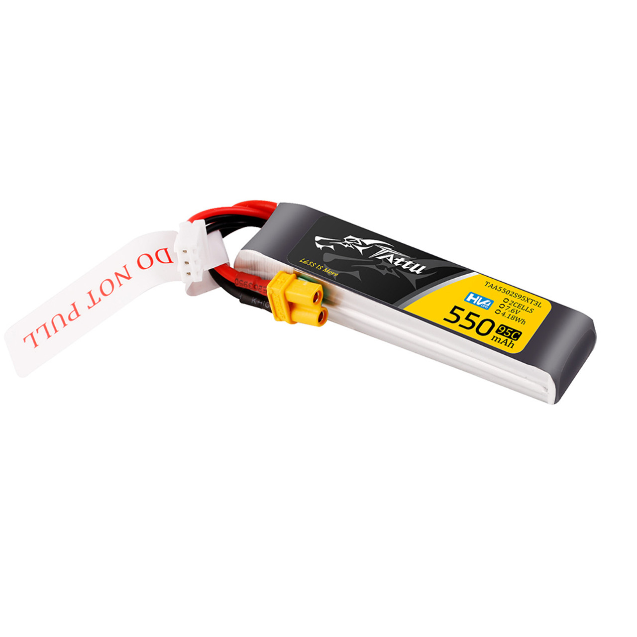 Tattu 550mAh 2S 95C 7.6V HV Lipo Battery Long Pack with XT30 Plug - Obrázek 2