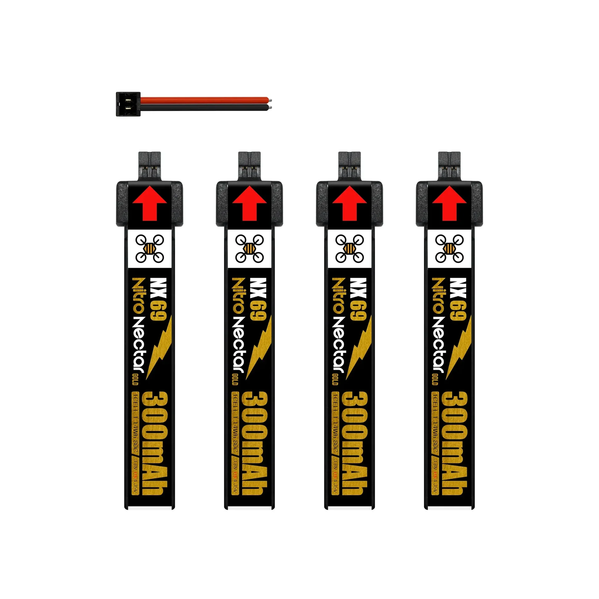 NewBeeDrone Nitro Nectar NX69 300mAh 1S 80C HV LiPo Battery 4x Batteries